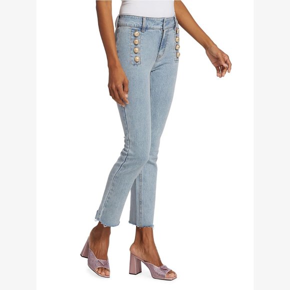 NEW Generation Love Sizes 30, 31, 32 Justine Button Fray Denim Pants, Light Blue - Picture 4 of 7